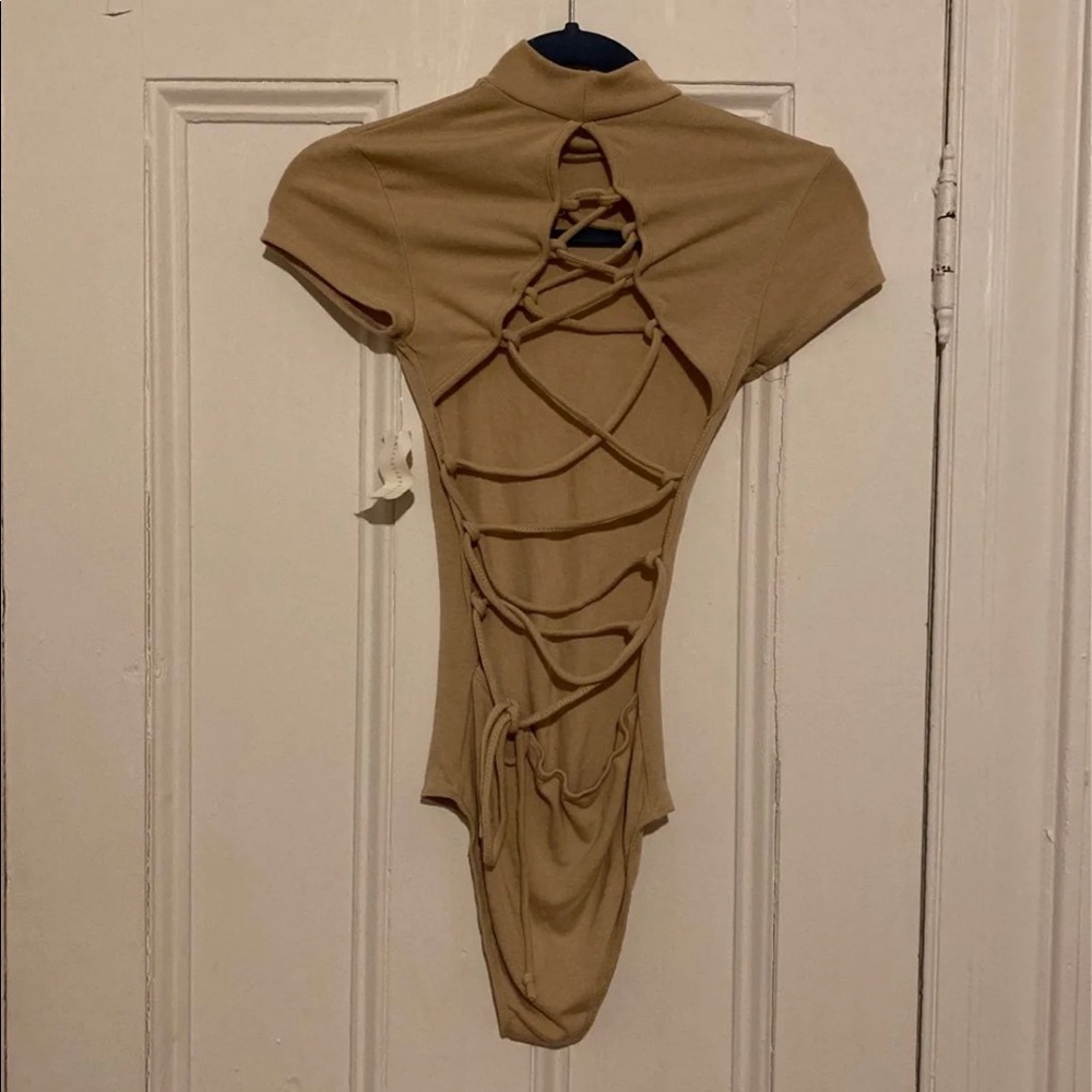 Tan open back bodysuit size small